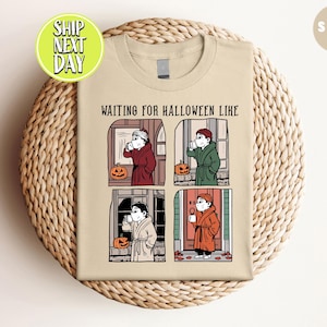 Waiting For Halloween Like Funny T-Shirt, Halloween Coffee Lover Shirt, Cozy Fall Season Tee, Cute Halloween Shirt, Funny Halloween -HF071