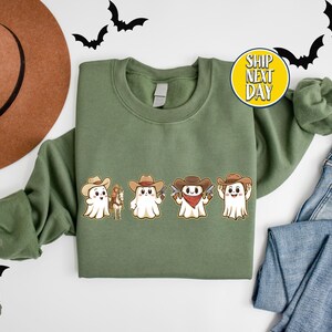 Cowboy Ghosts Halloween Sweatshirt, Cute Western Cowboy Ghost Shirt, Howdy Halloween Sweater, Country Halloween Shirts, Western Shirt -HF076