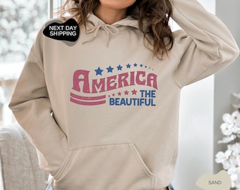 Felpa con cappuccio retrò America, felpa con cappuccio America The Beautiful, felpa con cappuccio patriottica, regalo patriota, regalo per patriota, 4 luglio, 4 luglio - JUL002