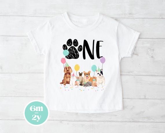 Dog and Cat First Birthday Shirt, Let's Pawty First Birthday Baby