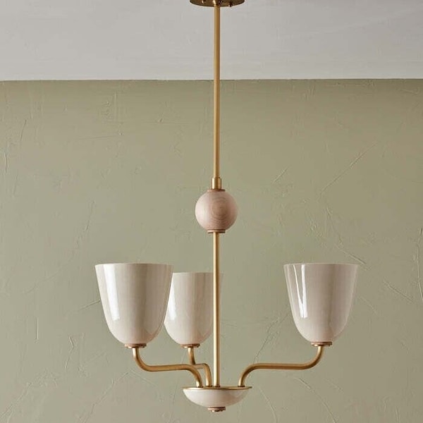 Lola Chandelier, handmade 3 light Walnut ball Large Ceiling décor fixture