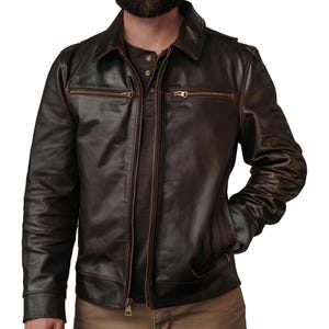 Men&#39;s Brown Leather Jacket, Jacket for Men, Biker Jacket, Brown Vintage Motorcycle Jacket, Genuine Leather Jacket, Handmade, Gift for Dad