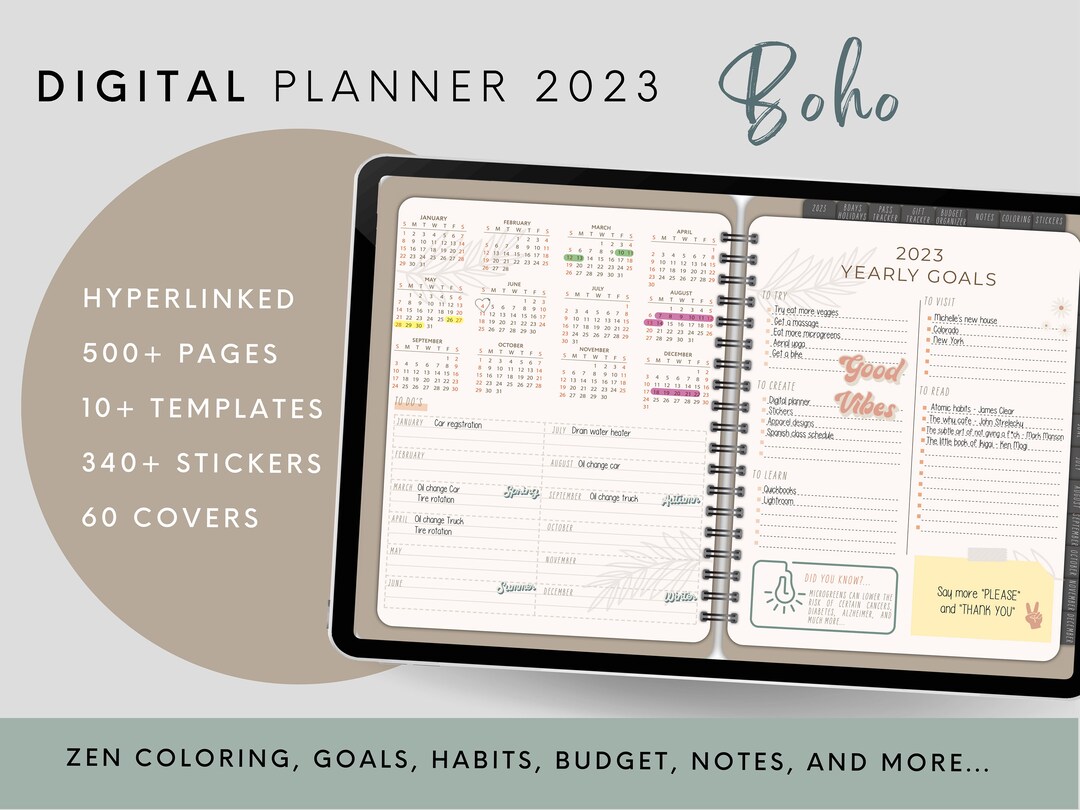 Goodnotes Boho 2023 Dated Digital Planner, iPad Notability, Android ...