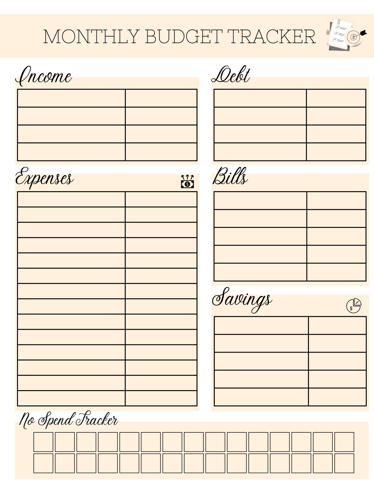 Monthly Budget Tracker for Weekly Income, Personal Budget Tracker ...