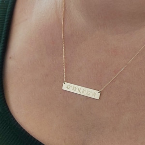 14K Solid Gold Tag Necklace, Custom Bar Pendant, Gold Bar Tag Charm, Personalized Minimalist Bar Jewelry, Gift For Her, Name Gold Pendant