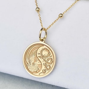Yin Yang Dragon Phoenix Necklace, Gold Plated Phoenix and Dragon Pendant, Chinese Jewelry, Yin Yang Charm, Mythical Necklace, Spiritual Gift
