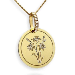 14Κ Moissanite Daffodil Flower Pendant, March Birth Flower Necklace, Personalized Daffodil Jewelry, Solid Gold Nature Flower Charm