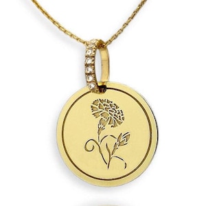 Colgante de clavel con moissanita en oro de 14 quilates: collar con flor de nacimiento de enero