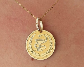 14Κ Moissanite Pharmacy Pendant, Pharmacist Necklace, Medic Jewelry, Solid Gold Medical Alert Necklace, Personalized Pharmacy Charm