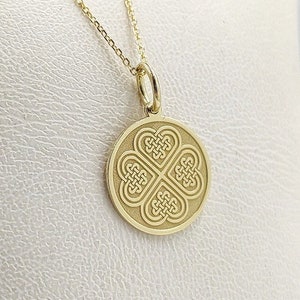 9K Solid Gold Celtic Four Leaf Clover Necklace, Gold Celtic Knot Symbol Pendant, Celtic Jewelry, Lucky Charm, Four Leaf Clover Pendant