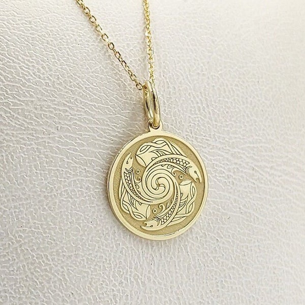 9K Solid Gold Celtic Fish Pendant, Celtic Salmon of Knowledge Necklace, Celtic Fish Jewelry, Fish Necklace, Personalized Celtic Knot Charm