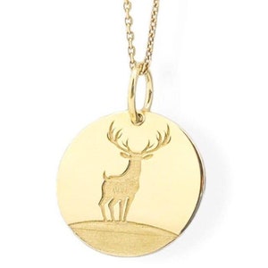 Sterling Silver Deer Necklace,  Wild Deer Pendant, Nature Jewelry, Hunter Gift Necklace, Nature Jewelry, Gold Plated Christmas Pendant