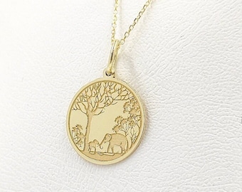 9K Solid Gold Elephant Necklace: Dainty Animal Jewelry