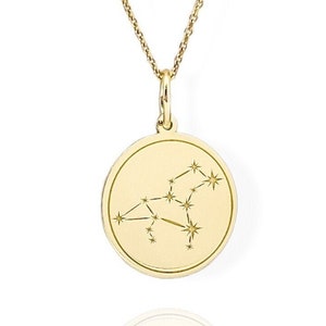 9K Solid Gold Leo Celestial Constellation Necklace, Leo Zodiac Sign Pendant, Gold Horoscope Star Sign Jewelry, Leo Charm, Zodiac Necklace
