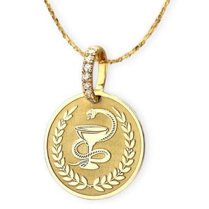 14Κ Moissanite Pharmacy Pendant, Pharmacist Necklace, Medic Jewelry, Solid Gold Medical Alert Necklace, Personalized Pharmacy Charm