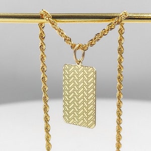 14K Solid Gold Men&#39;s Dog Tag Necklace, Engraved Dog Tag Pendant, Personalized Military Jewelry, Gold Geometric Necklace, Chevron Pendant