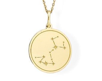 9K Solid Gold Horoscope Star Sign Necklace, Scorpio Pendant, Scorpio Zodiac Sign Charm, Celestial Constellation Jewelry, Astrology Pendant