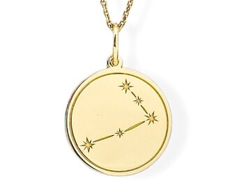 Colar de Áries em ouro maciço 9K: pingente com signo do zodíaco gravado