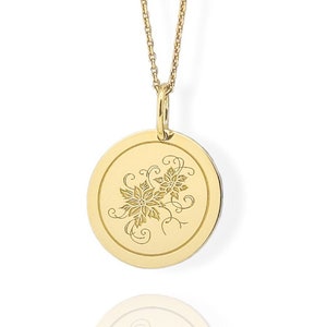 9K Solid Gold December Flower Pendant, Personalized Poinsettia Birth Flower Necklace, Gold Birth Month Jewelry, Poinsettia Flower Charm