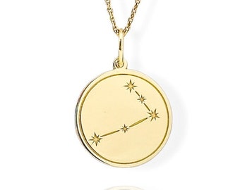 14K Solid Gold Aries Necklace, Aries Zodiac Sign Pendant, Horoscope Star Sign Jewelry, Astrology Charm, Celestial Necklace, Aries Pendant