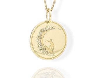 9K Solid Gold Surfing Halskette: Personalisierter Surfer Anhänger