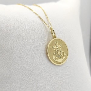 14K Solid Gold Anchor Necklace: Nautical Charm Pendant, Personalized