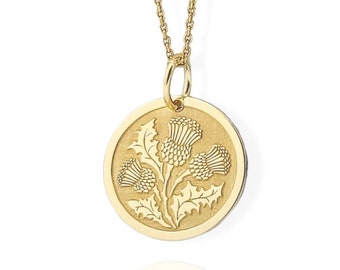 9K Solid Gold Scottish Thistle Necklace, Symbolic Scottish Celtic Pendant, Gold Thistle Jewelry, Personalized Celtic Pendant, Thistle Charm
