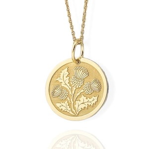 9K Solid Gold Scottish Thistle Necklace, Symbolic Scottish Celtic Pendant, Gold Thistle Jewelry, Personalized Celtic Pendant, Thistle Charm