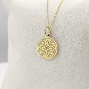 14K Solid Gold Cross Pendant, Gold Celtic Cross Necklace, Dainty Celtic Knot Jewelry, Trinity Knots Cross Charm, Protection Cross Necklace
