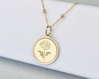 14K Gold Chrysanthemum Necklace: November Birth Flower Pendant