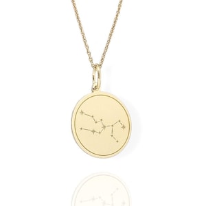 14K ソリッド ゴールド 牡牛座ネックレス、牡牛座星座ペンダント、天体星座ジュエリー、星占い星座チャーム、占星術ペンダント