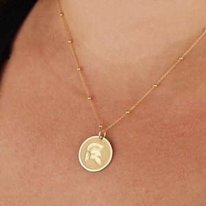 Gold Plated Spartan Helmet Pendant: Personalized Warrior Necklace