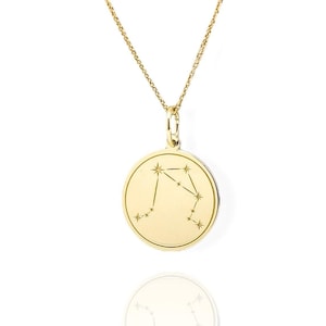 14K Solid Gold Libra Pendant, Libra Horoscope Star Sign Necklace, Celestial Constellation Jewelry, Zodiac Sign Charm, Astrology Necklace