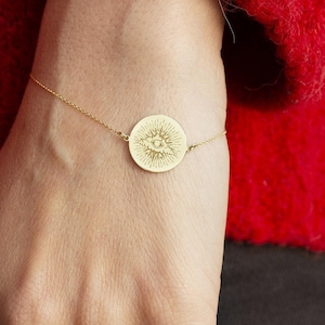 14K Solid Gold All Seeing Eye Bracelet: Protection Jewelry