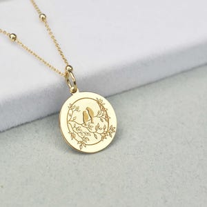 Bird Nest Pendant, 14K Solid Gold Bird Necklace, Nature Jewelry, Personalized Bird Lover Charm, Gold Sattelite Necklace, Dainty Bird Pendant