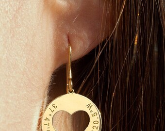 14K Solid Gold Heart Earrings: Custom Coordinates Jewelry