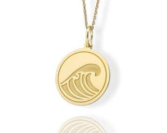 14K Gold Wave Anhänger: Personalisierter Ocean Schmuck