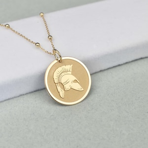 14K Solid Gold Spartan Pendant, Personalized Warrior Jewelry, Satellite Necklace, Spartan Helmet Charm, Greek Pendant, Gladiator Necklace