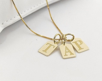 14K Solid Gold Initial Necklace: Personalized Engraved Letter Pendant