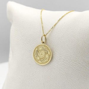 14K Solid Gold Celtic Salmon of Knowledge Necklace, Personalized Celtic Fish Pendant, Celtic Jewelry, Fish Charm, Celtic Fish Disc Necklace