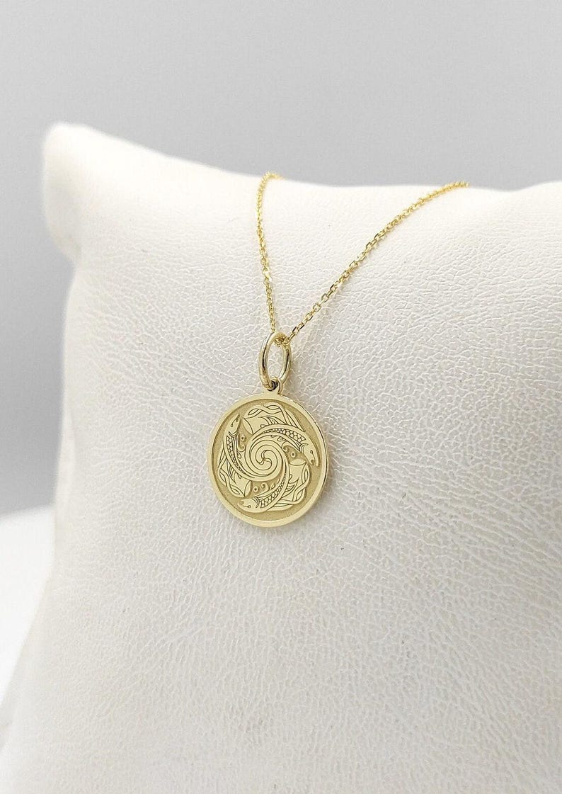 14K Gold Celtic Salmon Necklace: Personalized Fish Pendant image 1