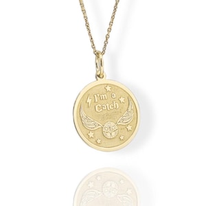 14K Gold Snitch Necklace: Wizard Flying Pendant, Personalized Jewelry