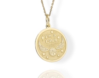 Collar de Snitch de Oro de 14 K: Colgante de Mago Volador, Joyería Personalizada