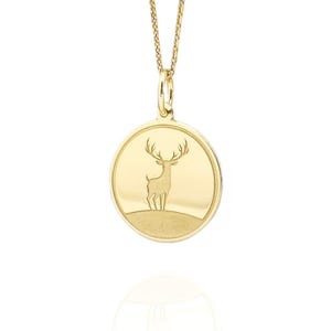 Gold Plated Deer Pendant, Gold Animal Necklace, Personalized Wild Deer Jewelry, Engraved Deer Charm, Silver Nature Necklace, Hunter Pendant