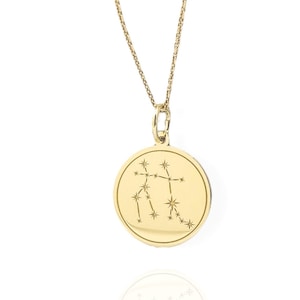 9K Solid Gold Gemini Sign Necklace, Zodiac Sign Pendant, Astrology Jewelry, Celestial Constellation Charm, Gold Coin Horoscope Star Necklace