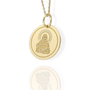 14K Real Solid Gold Buddha Halskette, Zierliche Buddha Münze Schmuck, personalisierter Buddhismus Disc Anhänger, Gold Buddhismus religiöser Geschenk Charme