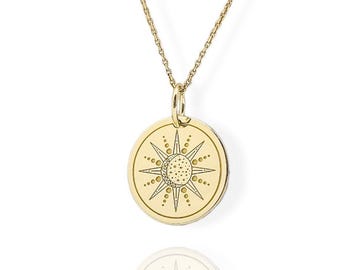14K Gold Celestial Necklace: Sun & Moon Astrology Charm
