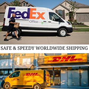 two pictures of a fedex truck and a man with a shopping bag