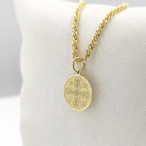 14K Solid Gold Greek Orthodox Cross Pendant Necklace: Constantine Coin