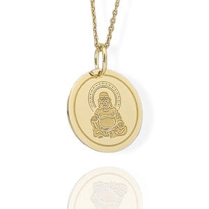 14K Solid Gold Buddha Pendant, Buddhism Gold Coin Necklace, Personalized Buddhist Jewelry, Jade Buddha Pendant, Gold Spiritual Charm